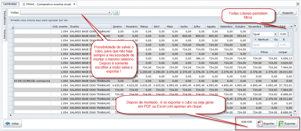 Exportacao e filtro coluna